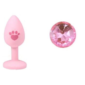 House Of Dasein Beginner Anal Plug Cat's Paw Butt With Detachable Acrylic Diamond For Couples - Pink And Pink
