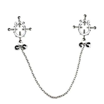 House Of Dasein Faak Breast Clip Leather Belt Bondage Stainless Steel Nipple Clamp With Chains - Qk-C8007