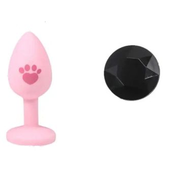 House Of Dasein Beginner Anal Plug Cat's Paw Butt With Detachable Acrylic Diamond For Couples - Pink And Black
