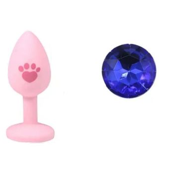 House Of Dasein Beginner Anal Plug Cat's Paw Butt With Detachable Acrylic Diamond For Couples - Pink And Blue