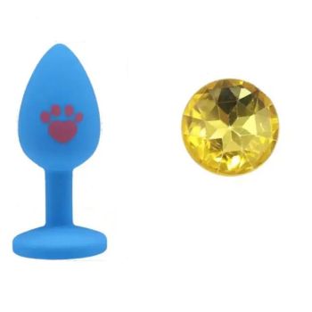 House Of Dasein Beginner Anal Plug Cat's Paw Butt With Detachable Acrylic Diamond For Couples - Blue And Yellow