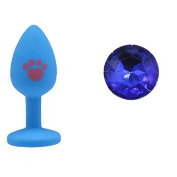 House Of Dasein Beginner Anal Plug Cat's Paw Butt With Detachable Acrylic Diamond For Couples - Blue And Blue