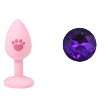 House Of Dasein Beginner Anal Plug Cat's Paw Butt With Detachable Acrylic Diamond For Couples - Pink And Purple