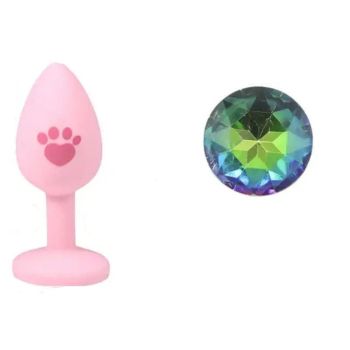 House Of Dasein Beginner Anal Plug Cat's Paw Butt With Detachable Acrylic Diamond For Couples - Pink And Polychrome