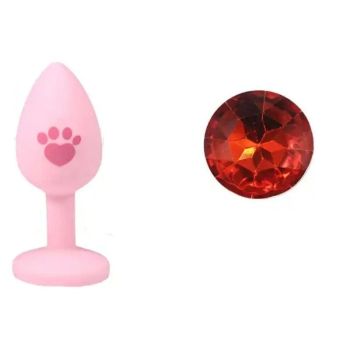 House Of Dasein Beginner Anal Plug Cat's Paw Butt With Detachable Acrylic Diamond For Couples - Pink And Red