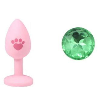 House Of Dasein Beginner Anal Plug Cat's Paw Butt With Detachable Acrylic Diamond For Couples - Pink And Green