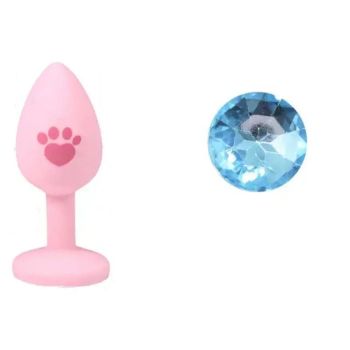 House Of Dasein Beginner Anal Plug Cat's Paw Butt With Detachable Acrylic Diamond For Couples - Pink And Sky Blue
