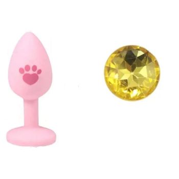 House Of Dasein Beginner Anal Plug Cat's Paw Butt With Detachable Acrylic Diamond For Couples - Pink And Yellow