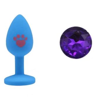 House Of Dasein Beginner Anal Plug Cat's Paw Butt With Detachable Acrylic Diamond For Couples - Blue And Purple