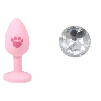House Of Dasein Beginner Anal Plug Cat's Paw Butt With Detachable Acrylic Diamond For Couples - Pink And White