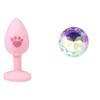 House Of Dasein Beginner Anal Plug Cat's Paw Butt With Detachable Acrylic Diamond For Couples - Pink And Colour