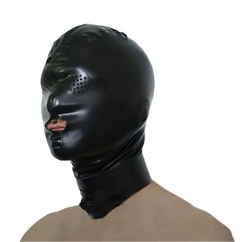 House Of Dasein Latex Gummi Hood Rubber Face Game Mask With Mesh Holes For Men And Women S Lm286 - Black 1 - Xxl