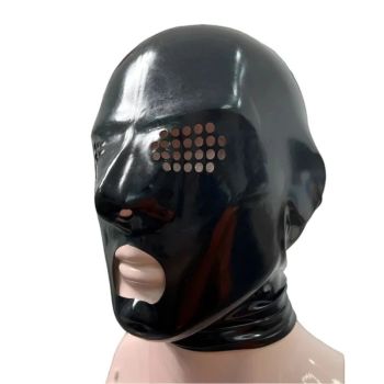 House Of Dasein Latex Gummi Hood Rubber Face Game Mask With Mesh Holes For Men And Women S Lm286 - Black - Xl