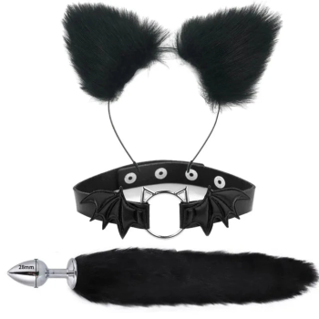 House Of Dasein Fox Tail Anal Plug Metal Butt Cat Ears Headbands Couples Accessories - Black - Style B
