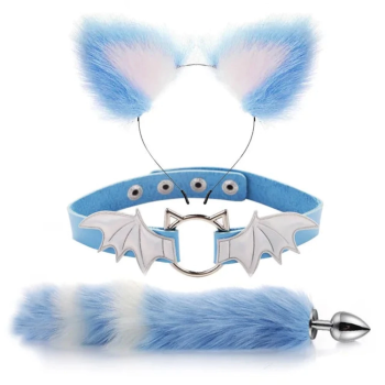 House Of Dasein Fox Tail Anal Plug Metal Butt Cat Ears Headbands Couples Accessories - Blue - Style D