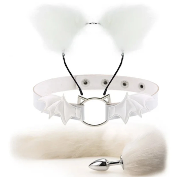 House Of Dasein Fox Tail Anal Plug Metal Butt Cat Ears Headbands Couples Accessories - White - Style A