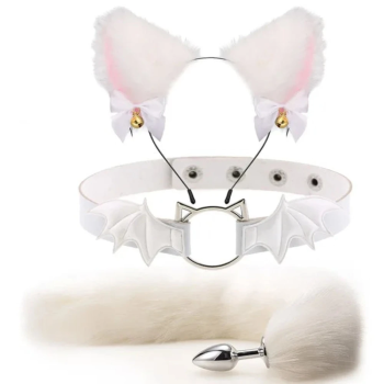 House Of Dasein Fox Tail Anal Plug Metal Butt Cat Ears Headbands Couples Accessories - White - Style B