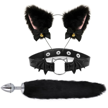 House Of Dasein Fox Tail Anal Plug Metal Butt Cat Ears Headbands Couples Accessories - Black - Style A