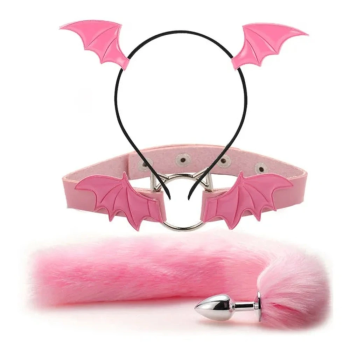 House Of Dasein Fox Tail Anal Plug Metal Butt Cat Ears Headbands Couples Accessories - Pink - Style F