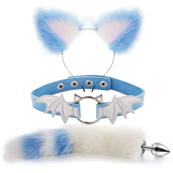House Of Dasein Fox Tail Anal Plug Metal Butt Cat Ears Headbands Couples Accessories - Blue - Style C