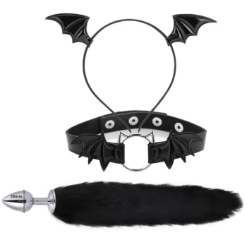 House Of Dasein Fox Tail Anal Plug Metal Butt Cat Ears Headbands Couples Accessories - Black - Style C