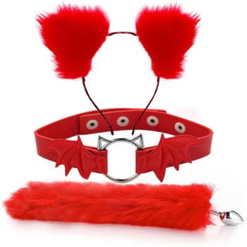 House Of Dasein Fox Tail Anal Plug Metal Butt Cat Ears Headbands Couples Accessories - Red - Style A