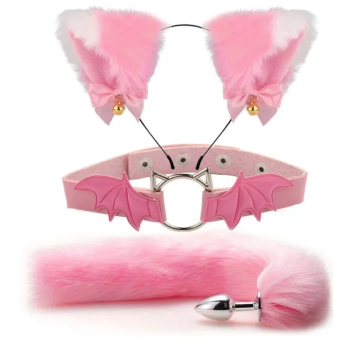 House Of Dasein Fox Tail Anal Plug Metal Butt Cat Ears Headbands Couples Accessories - Pink - Style A