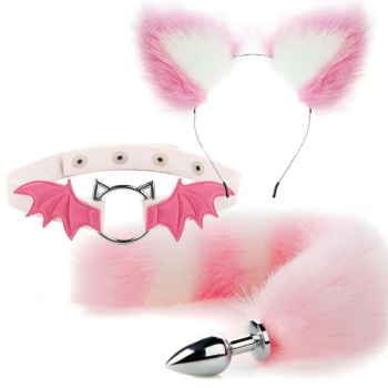 House Of Dasein Fox Tail Anal Plug Metal Butt Cat Ears Headbands Couples Accessories - Pink - Style D