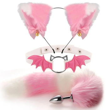 House Of Dasein Fox Tail Anal Plug Metal Butt Cat Ears Headbands Couples Accessories - Pink - Style B