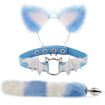 House Of Dasein Fox Tail Anal Plug Metal Butt Cat Ears Headbands Couples Accessories - Blue - Style A