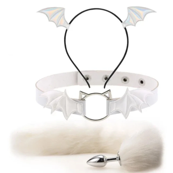 House Of Dasein Fox Tail Anal Plug Metal Butt Cat Ears Headbands Couples Accessories - White - Style C