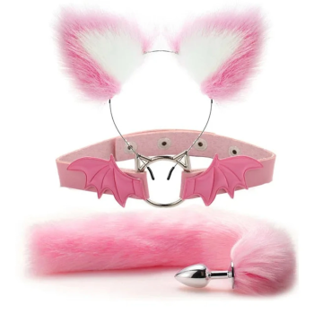 House Of Dasein Fox Tail Anal Plug Metal Butt Cat Ears Headbands Couples Accessories - Pink - Style C