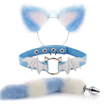 House Of Dasein Fox Tail Anal Plug Metal Butt Cat Ears Headbands Couples Accessories - Blue - Style B