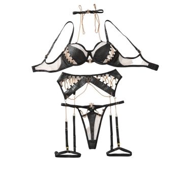 House Of Dasein Metal Chain Motorcycle Accessories Sexy Fashion Bra Splicing Complex Craftsmanship Fun Underwear Women's Wear - Black - S