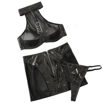 House Of Dasein Perspective Sexy Hollow Out Backless Hanging Neck Gathering Fun And Lingerie Three Piece Set - Black - S