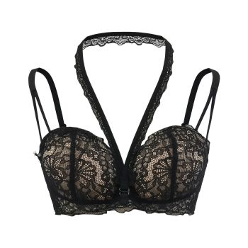 House Of Dasein Bra With Chest Cushion Lace Neck Strap Suspender Underwear - Black - 34