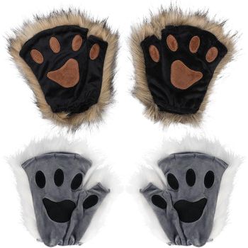 Therian Paws Cat Paw 1 Pair Half Finger Therian Paws Cute Embroidered Fur Paws Decorative Realistic Paw Gloves For Kids Adults Cosplay Stage Black Brown - Black Brown
