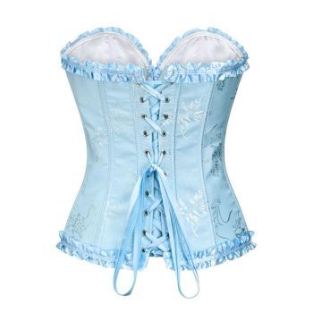 S Blue Women's Floral Lace Overbust Corset Waist Cincher Bustier Top For Shapewear & Costume