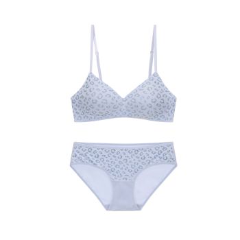 Seamless Women's Invisible Jelly Gel Fixed Cup Small Chest Gathering Soft Support Sexy Deep V Wireless Bra Set - Blue - L