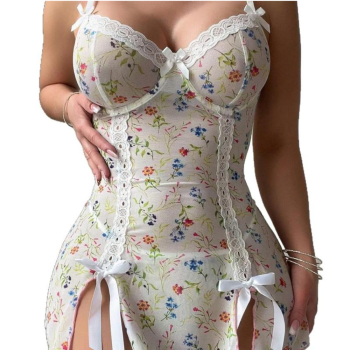 House Of Dasein Ins Sleep Dress Cross Border Lace Trimmed Nightwear Pure Temptation Cute - White - S