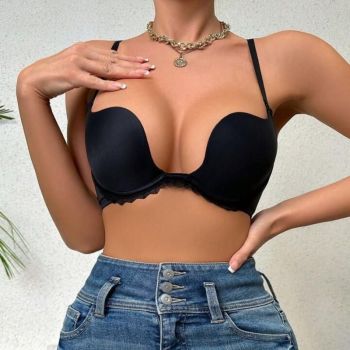 House Of Dasein Invisible Backless Deep V Sexy Seamless Push-Up Mango Cup U-Shape Beautiful Bra Wedding Dress Halter - Black - 70B