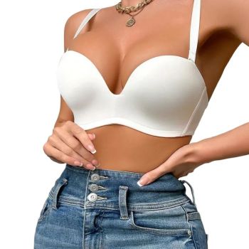 House Of Dasein Sexy Side Gathering Seamless Push-Up Shoulderless Bra For Women - White - 70B