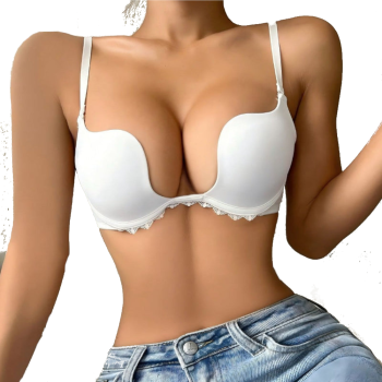 House Of Dasein Invisible Backless Deep V Sexy Seamless Push-Up Mango Cup U-Shape Beautiful Bra Wedding Dress Halter - White - 70C