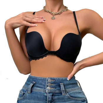 House Of Dasein Invisible Backless Deep V Sexy Seamless Push-Up Mango Cup U-Shape Beautiful Bra Wedding Dress Halter - Black - 75C
