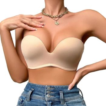 House Of Dasein Sexy Side Gathering Seamless Push-Up Shoulderless Bra For Women - Apricot - 70C