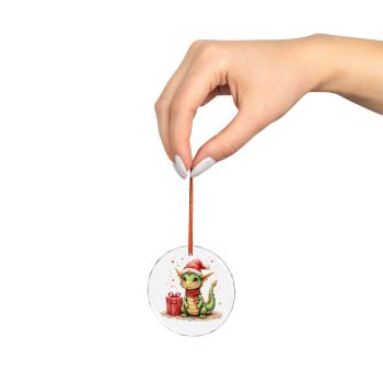 Story Nest Books Crystal Glass Ornament Red Dragon Christmas Tree Decoration Whimsical Holiday Playful Bright Bauble - Dragon In Santa Hat