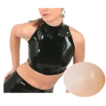 House Of Dasein Latex Catsuit Female High Collar Bare Midriff No Zip Sleeveless Customised - Natural Transparent - M