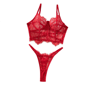 Sexy Transparent Leopard Print Temptation Boned Shapewear Camisole Bra Set - Red - M