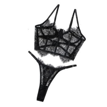 Sexy Transparent Leopard Print Temptation Boned Shapewear Camisole Bra Set - Black - M