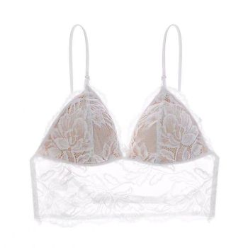 House Of Dasein French Sexy Thin Non Wired Bra Lace Embroidery Underwear For Women Shape Backless Strap Camisole - White - S